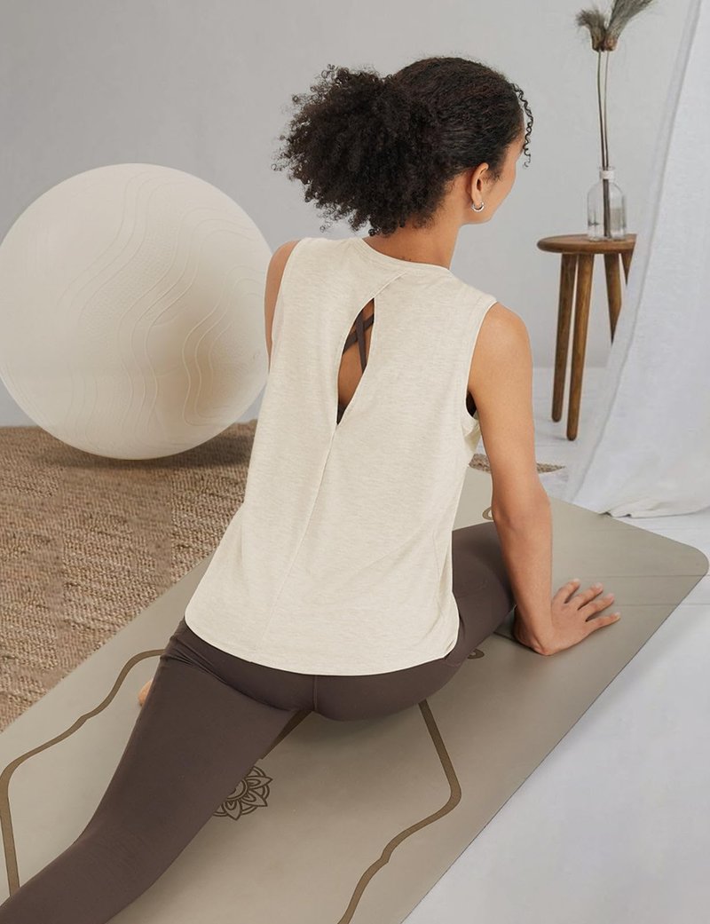 baleaf Yoga Tops for Women High Neck Open Back Workout Tank Tops Sleeveless Shirts Loose Fit Athletic Gym Heather Khaki S