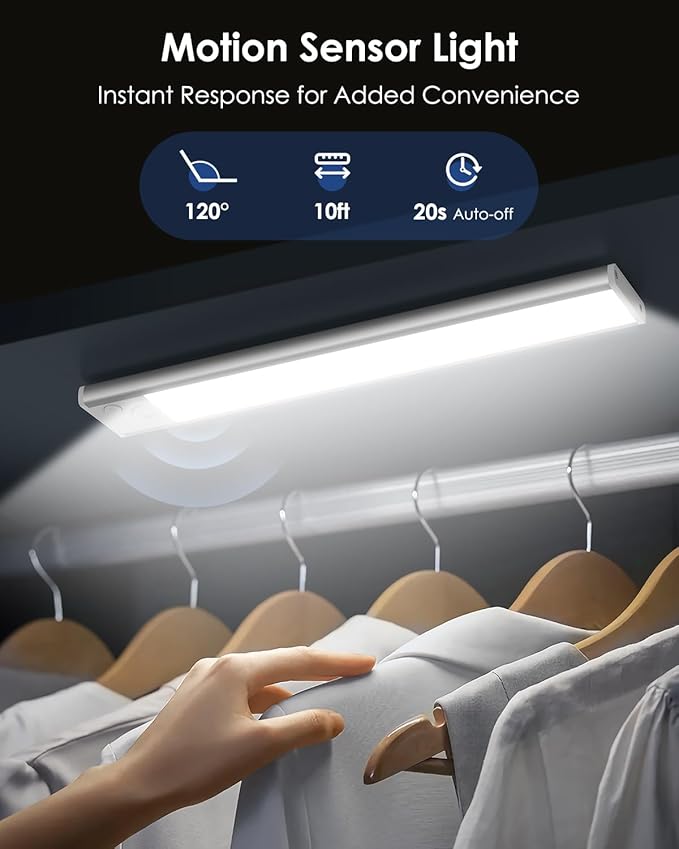 Under Cabinet Lighting, 5 Pack Rechargeable LED Motion Sensor Light Indoor Upgraded 2000mAh, Wireless Battery Operated Under Counter Lights for Kitchen, Magnetic Dimmable Closet Lights Stairs, 8in