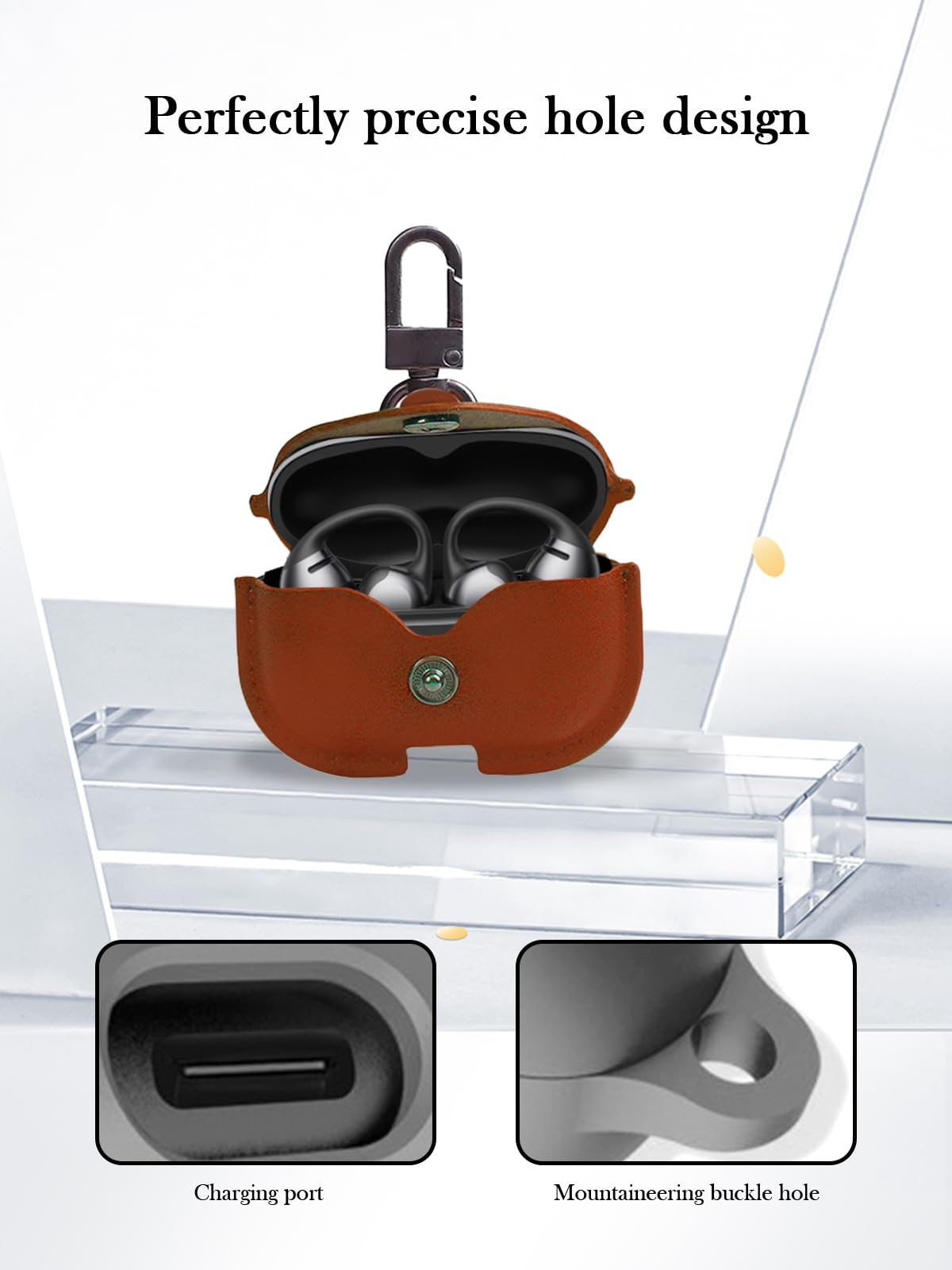 Case for SHOKZ OpenDots ONE Earbuds,Stylish Retro Soft Protective,BOVUGAC Premium PU Leather Case Cover with Cleaning Kit & Lanyard for SHOKZ OpenDots ONE Accessories-Brown