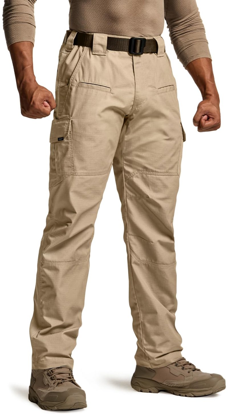 CQR Men's Tactical Pants, Water Resistant Ripstop Cargo Pants, Lightweight EDC Work Hiking Pants, Outdoor Apparel, Raider Khaki, 36W x 36L