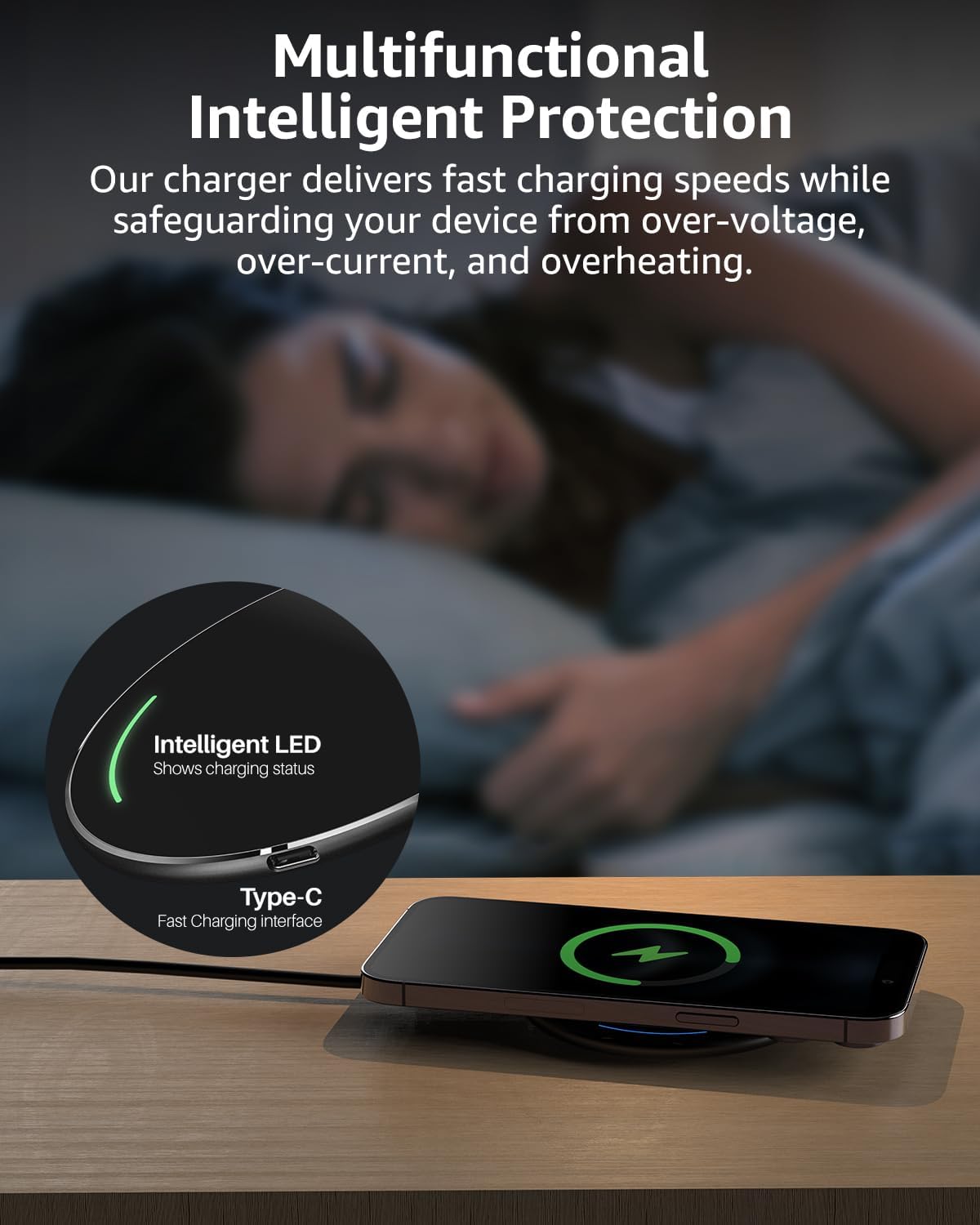 TOZO Wireless Charger 15W Max Fast Wireless Charging Pad Compatible with iPhone 16/16 Plus/16 Pro Max /15/14/13/SE/12 Series, Samsung Galaxy S24/S23/S22 Series (No AC Adapter), Glossy Black
