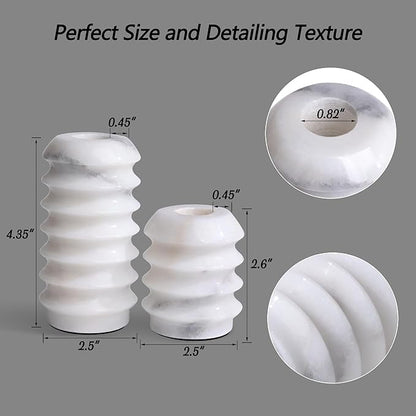 HofferRuffer Marble Candlestick Holders, Set of 2 Natural Stone Candle Holder Decorative Candle Stands for Wedding, Dinning, Party, Table Centerpieces, Fits 3/4'' Thick Candles (MarbleWhite)