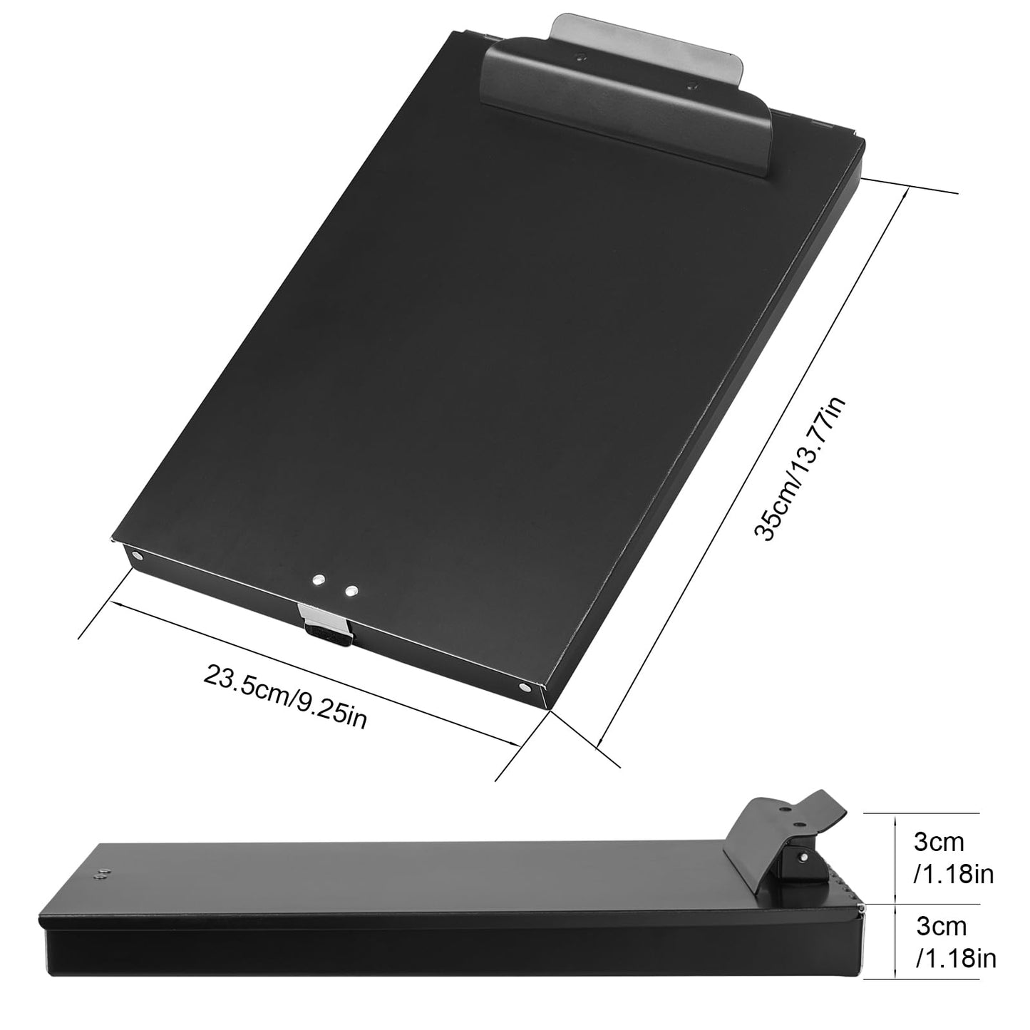 ZCZN Recycled Aluminum Storage Clipboard, Clipboard Box, Form Holder, Suitable for School, Office, Jobsite or Medical Staff, 9.25 x 13.78 Inches, Black