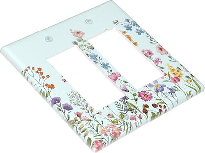 Rustic Wild Floral Vintage Blue Watercolor Flower 2 Gang Rocker Decora Light Switch Covers Decorative Unique Dual Outlet Covers Wall Plate Electrical Faceplate Switchplate GFCI for Bedroom