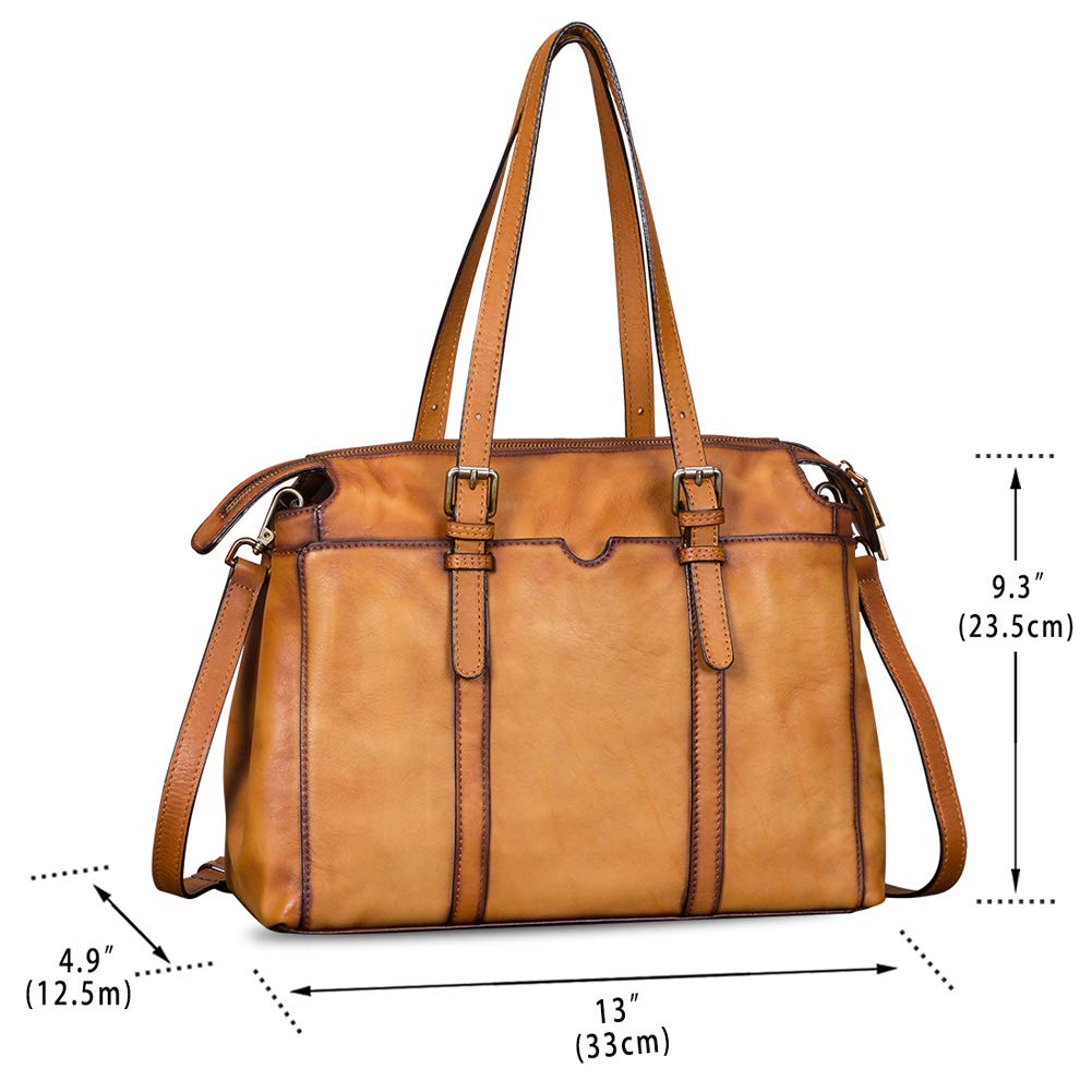 IVTG Genuine Leather Handbag for Women Vintage Handmade Top Handle Bag Crossbody Satchel (Brown)