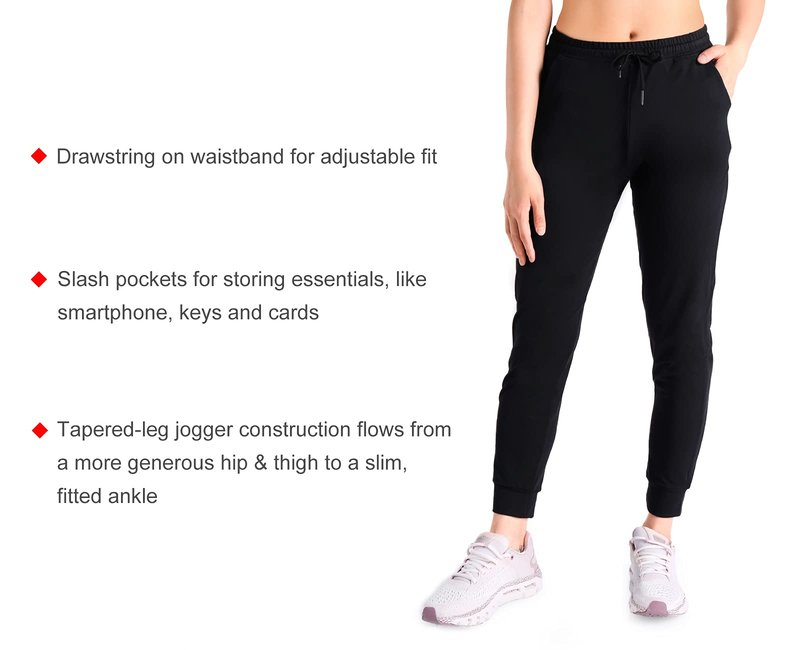 Yogipace Women's UPF 50+ Lightweight Jogger Pants with Pockets, Casual Sweatpants for Gym, Yoga, Travel,28",Black,Size S