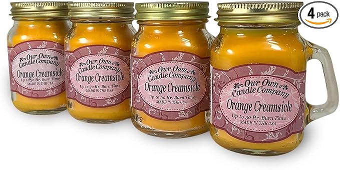 Our Own Candle Company Orange Creamsicle Scented Mini Mason Jar Candle, 3.5 Ounce (4 Pack)