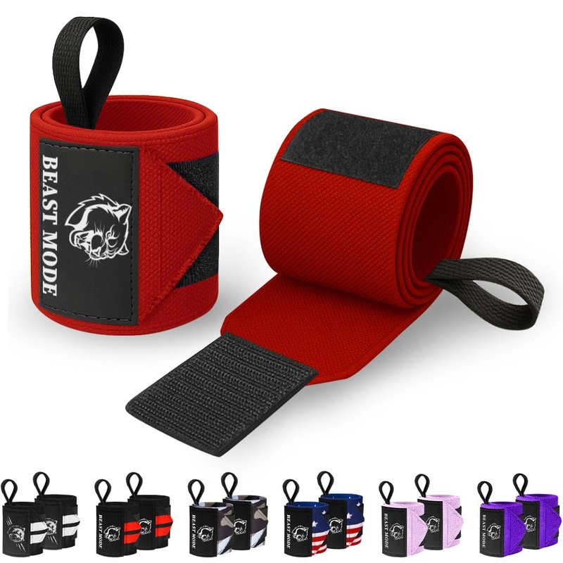 TECEUM Weightlifting Wrist Wraps with Thumb Loop – Red – Beast Mode – 12 inch – Heavy-Duty Workout Wrist Support & Protection – Ideal for Powerlifting, Strength Training, Bodybuilding