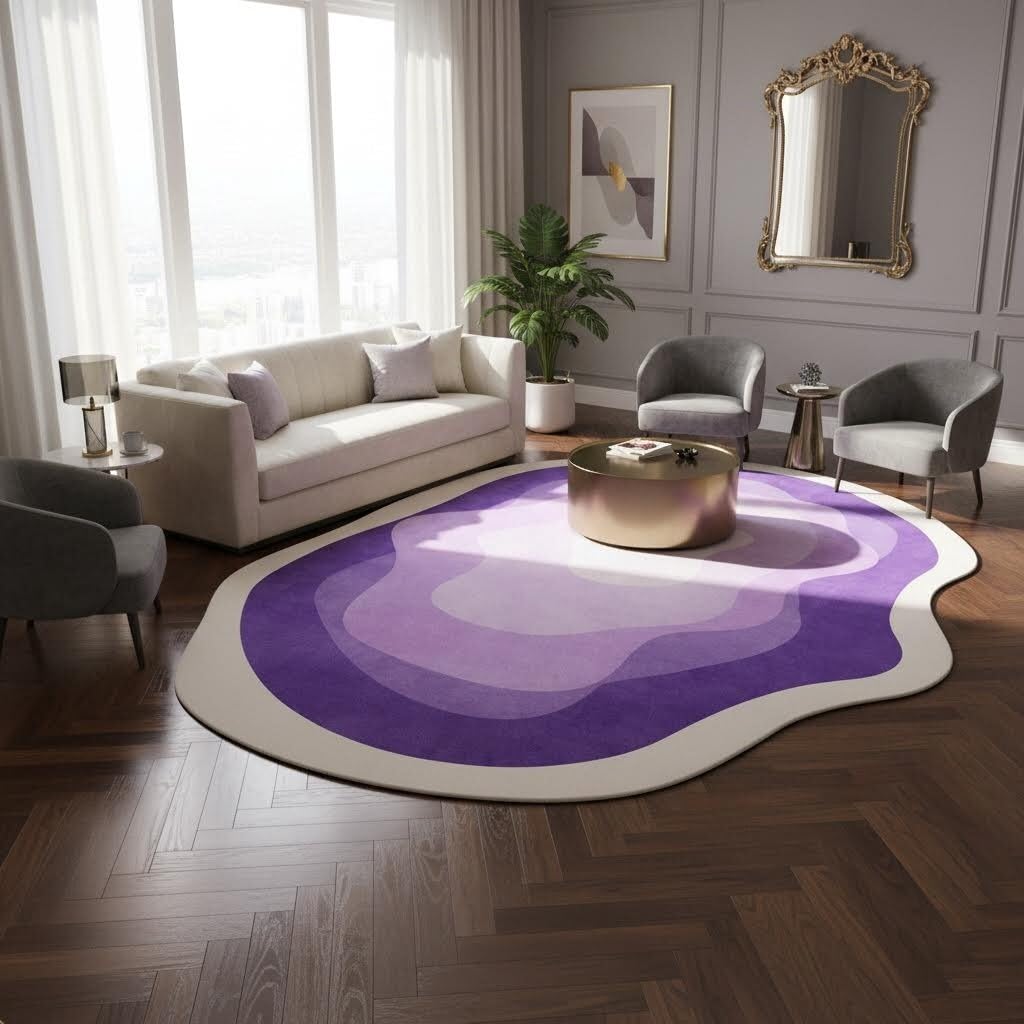 FVPSORBAT Purple Beige Modern Minimalist Aesthetics Geometric Area Rug 4x6 Boho Girls Rugs for Bedroom Odd Shaped Rugs Living Room Diningroom Nursery Office Hallway Guestroom Farmhouse Art Deco Rug