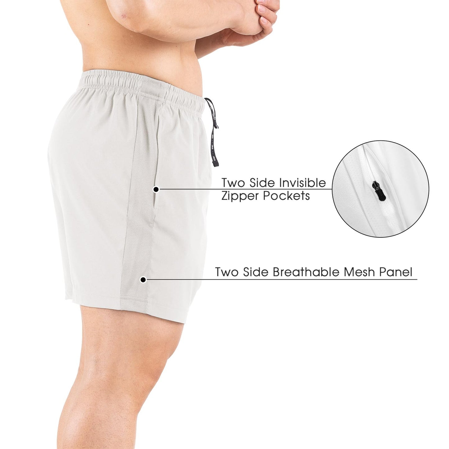 Gaglg Men's 5" Running Shorts 2 Pack Quick Dry Athletic Workout Gym Shorts with Zipper Pockets White/Red,Small