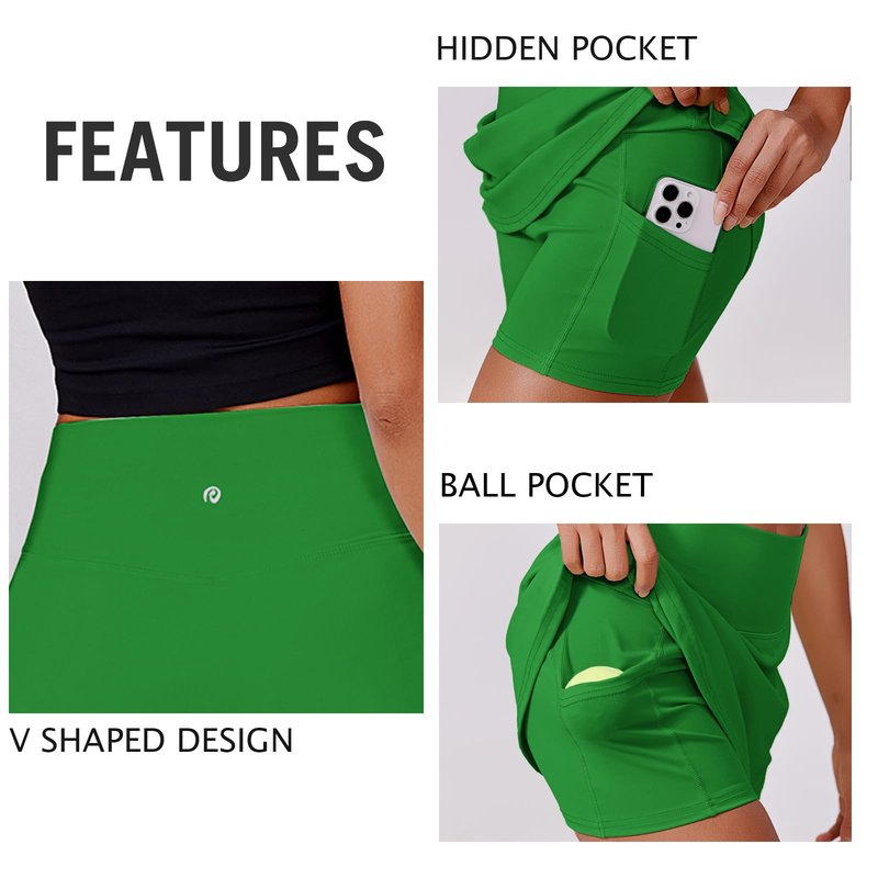 PINSPARK Women Tennis Skirts High Waisted Athletic Skorts Quick Dry Golf Skirt Lightweight Workout Skort with Pockets Shorts, Green XS