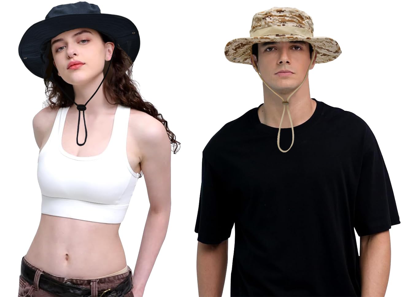 Sun Hats for Men Women Bucket Hat UPF 50+ Boonie Hat Foldable UV Protection Hiking Beach Fishing Summer Safari(2pack-Beige Digitally+Navy)