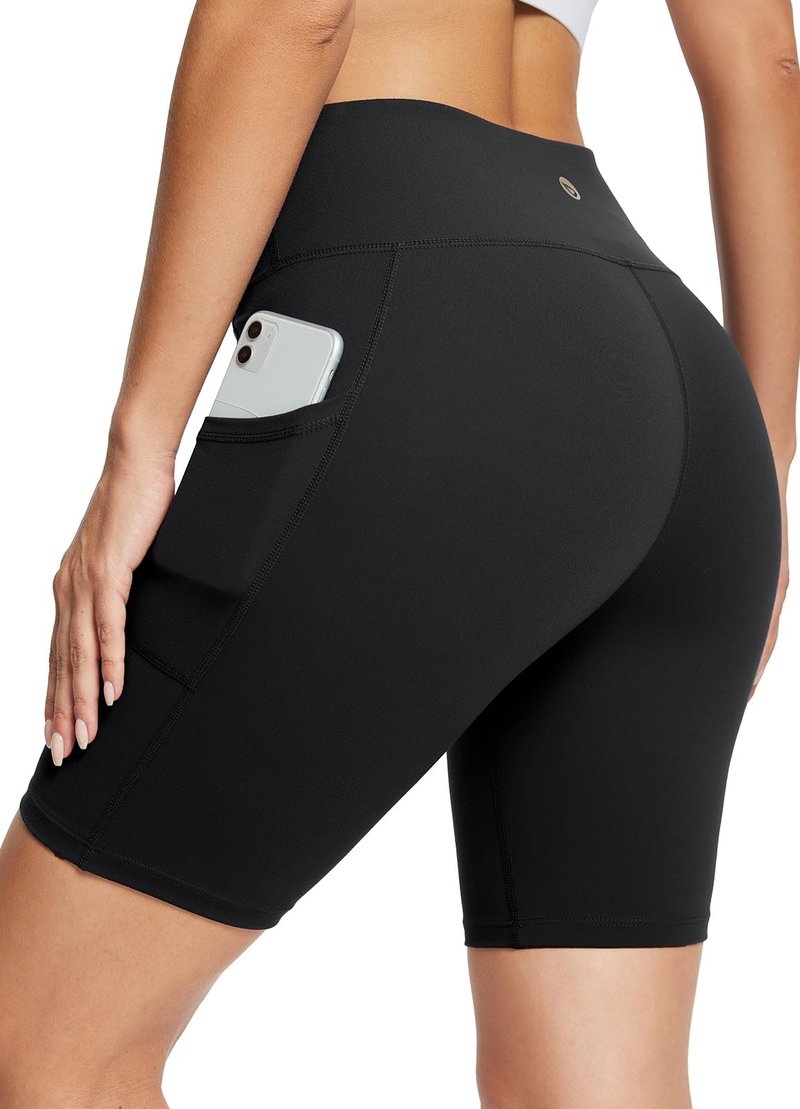 baleaf Biker Shorts Women Yoga Gym Workout Spandex Running Volleyball Tummy Control Compression with Pockets Soft 8" Black XXL