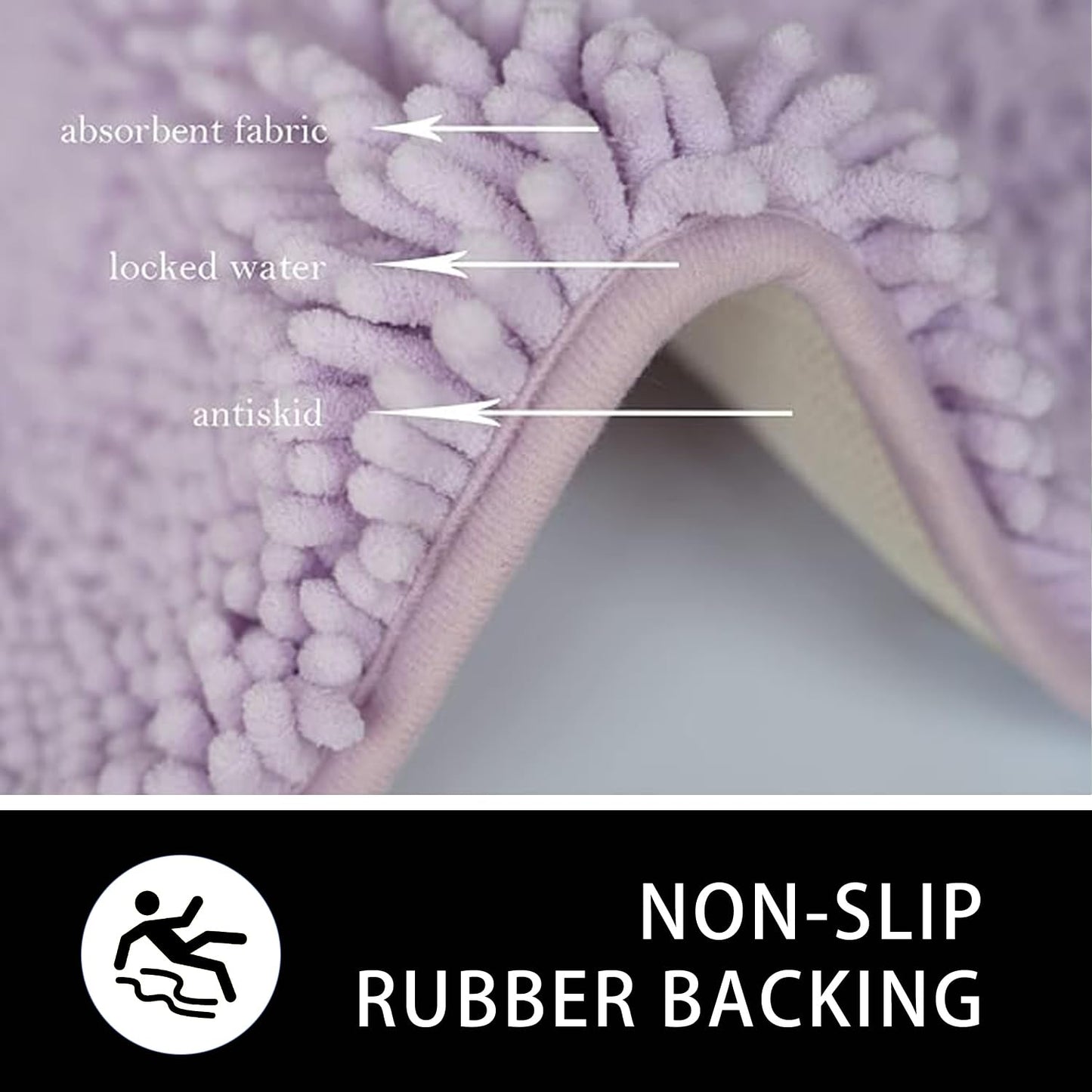 AINAHYVA U-Shaped Toilet Rug, Chenille Contour Bathroom Mat, Non-Slip PVC Backing, Machine Washable, 24x20, Lavender