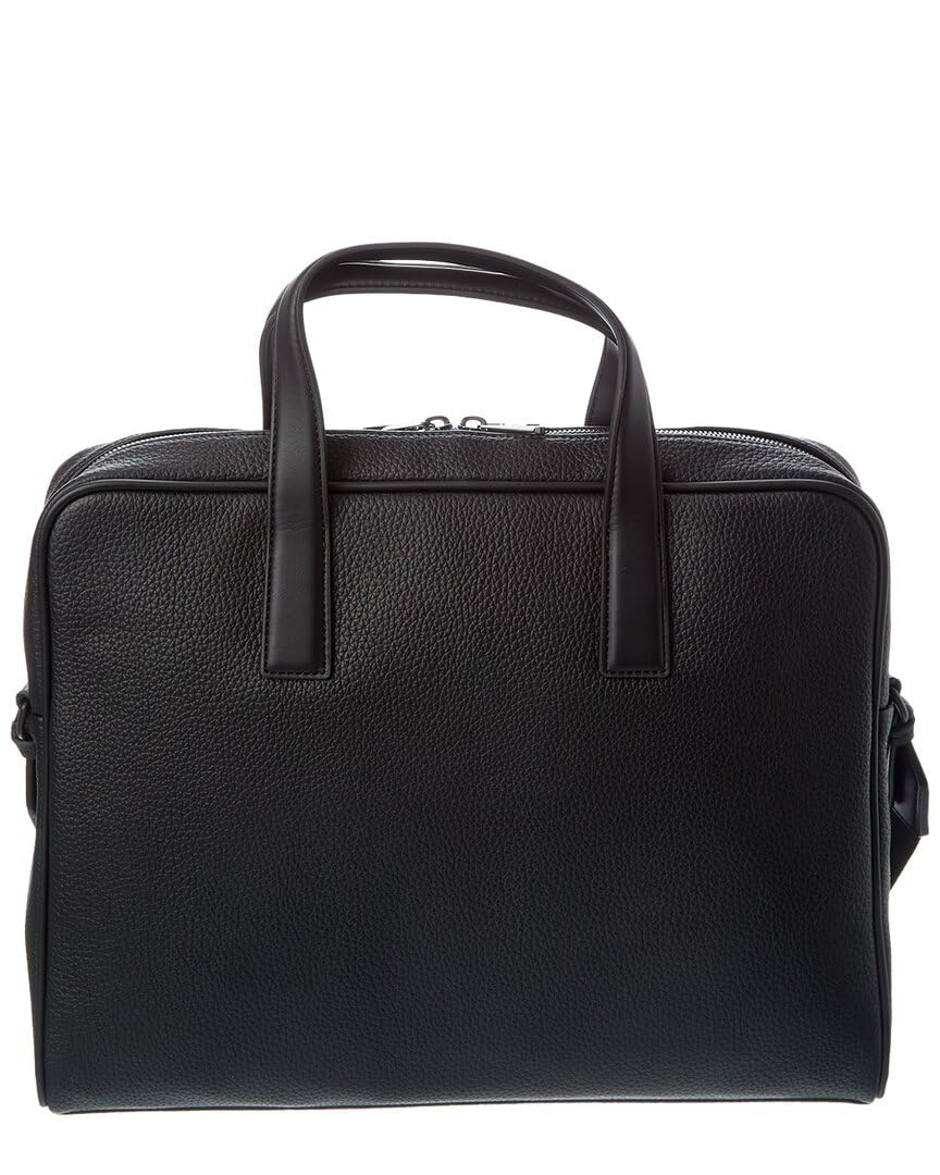 HUGO Stacked Logo Leather Briefcase, Black Currant, PCE.