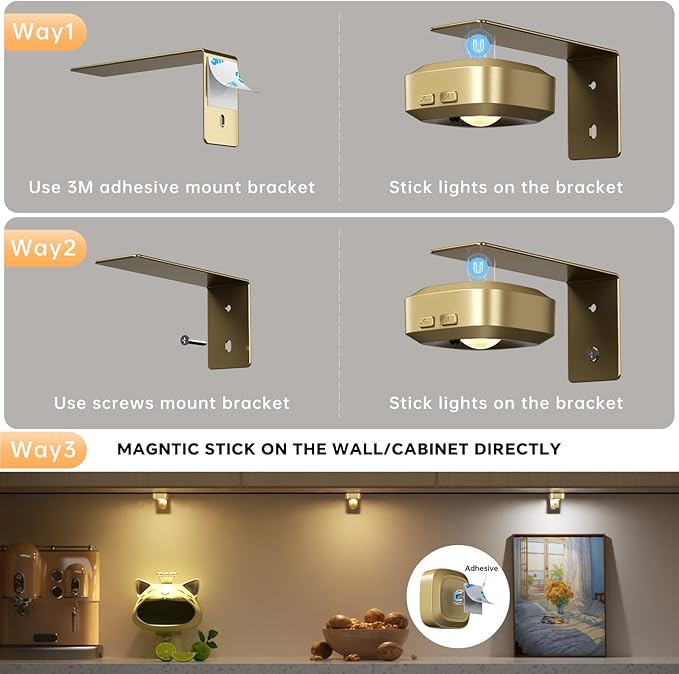 Lightbiz Picture Lights for Wall 3 Pcs, Rechargeable Battery Operated Magnetic Wall Lights with 3 Color Temps, Remote Dimmable Timer Poster Lights for Art Display, Frame, Painting