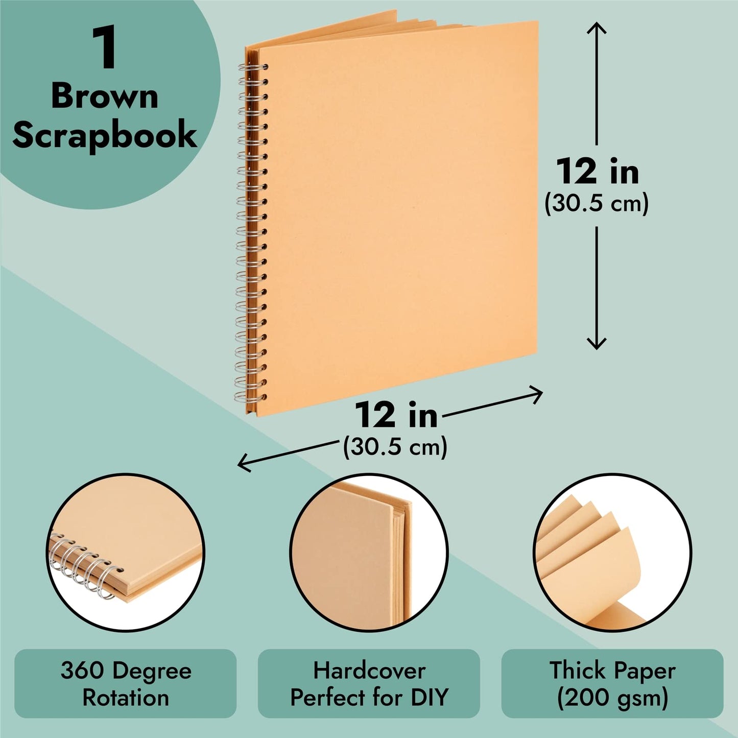 Paper Junkie Spiral Bound Scrapbook Album - 12 x 12 In, Kraft Hardcover, 40 Sheets (80 Pages) - Blank Kraft Paper Pages Lay-Flat for Drawing & Writing - Scrapbook Journal
