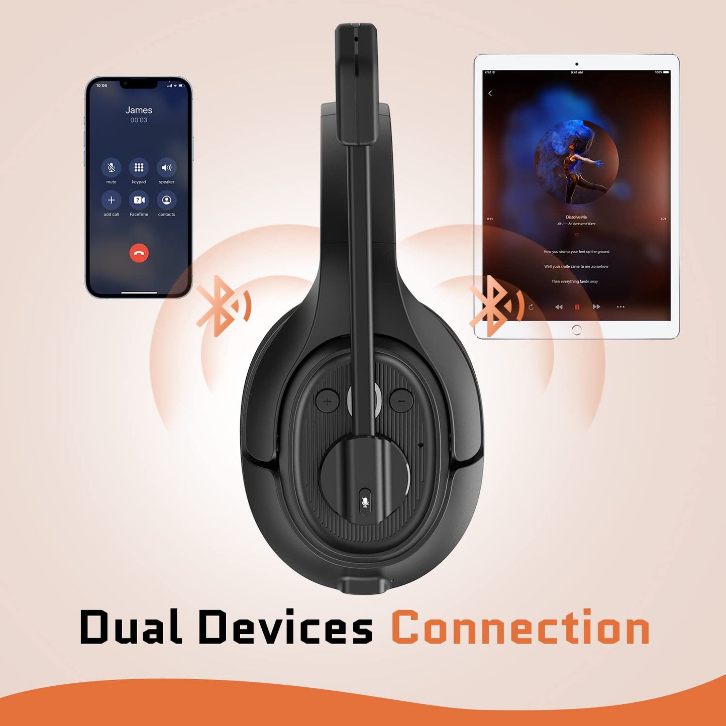 EKSA Noise Cancelling Trucker Bluetooth Headset with Microphone Wireless AI-Powered ENC Headphones, 99ft Long Range, 30H of Talk Time, All-Day Comfort On Ear Headsets Mute Button