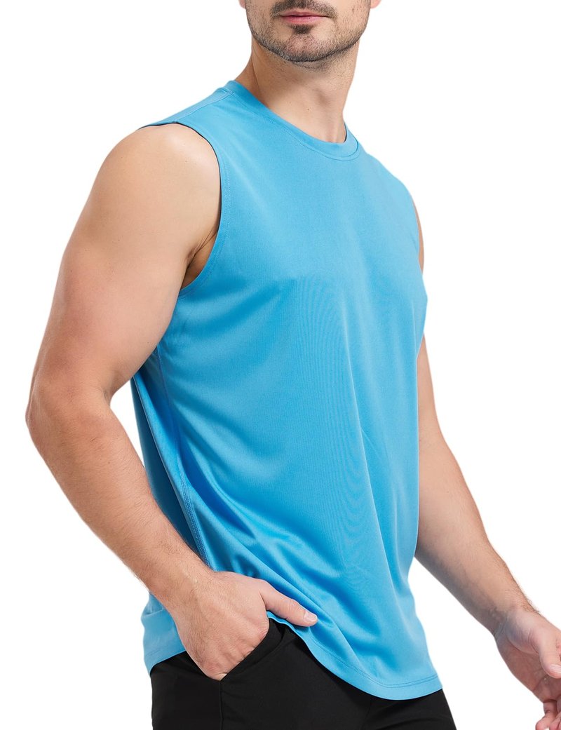 Upocool Men's UPF 50 Swim Tank Tops Workout Running Sleeveless Dry Fit UV Protection Rash Guard Muscle Tees Blue 3XL