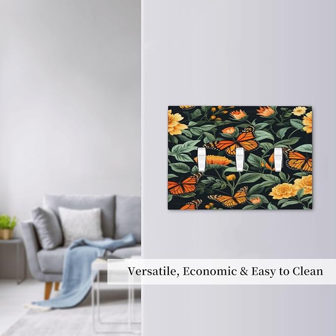 Butterflies Flower Garden Light Switch Covers 3 Gang Triple Toggle Wall Plate Decorative Switchplate Electrical Faceplate for Farmhouse Living Decor