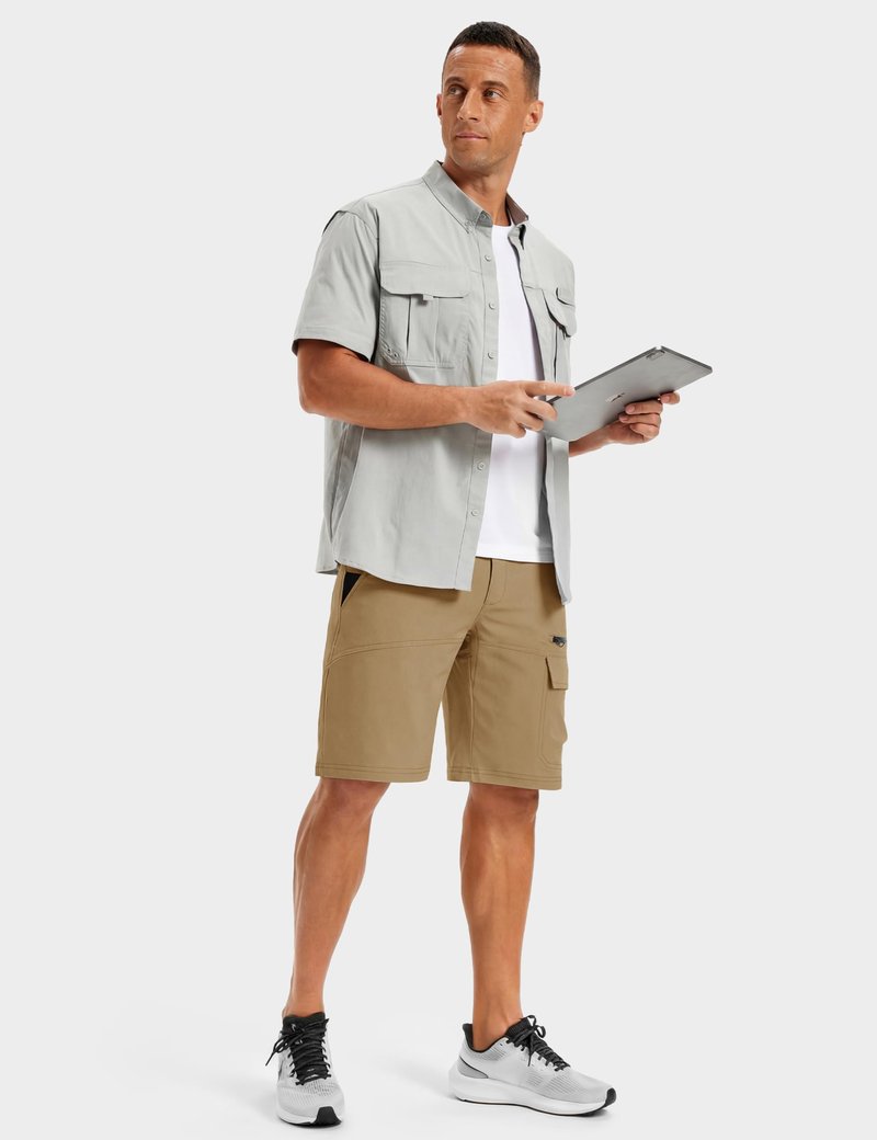 TACVASEN Mens Hiking Cargo Shorts Dress Casual Golf Shorts Lightweight Quick Dry Waterproof Breathable Travel Work Fishing Khaki 30