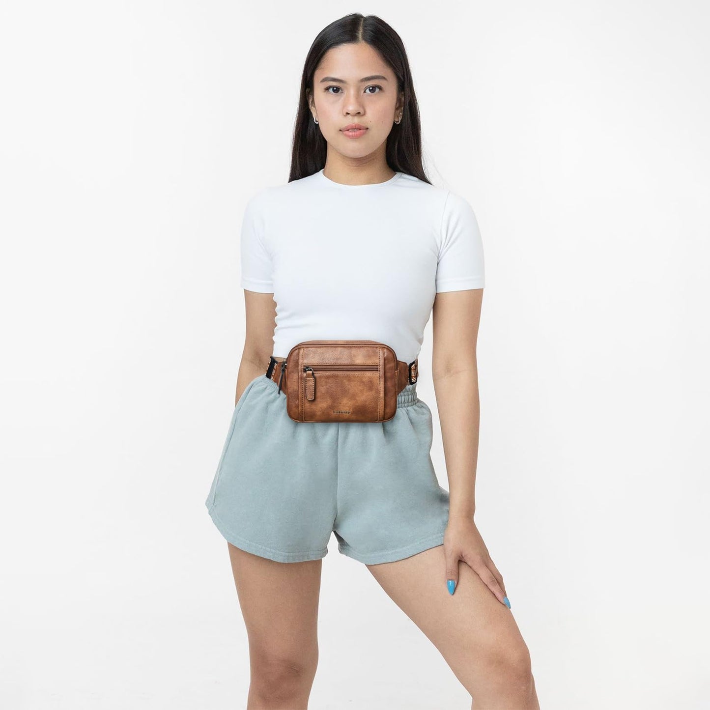 LATMAP 3L TRIPLE ZIP Fanny Packs Belt Bag For Women Men Crossbody Waist Pack Sling Chest Bum Travel Bag Purse Faux Leather Fashion Cute Brown