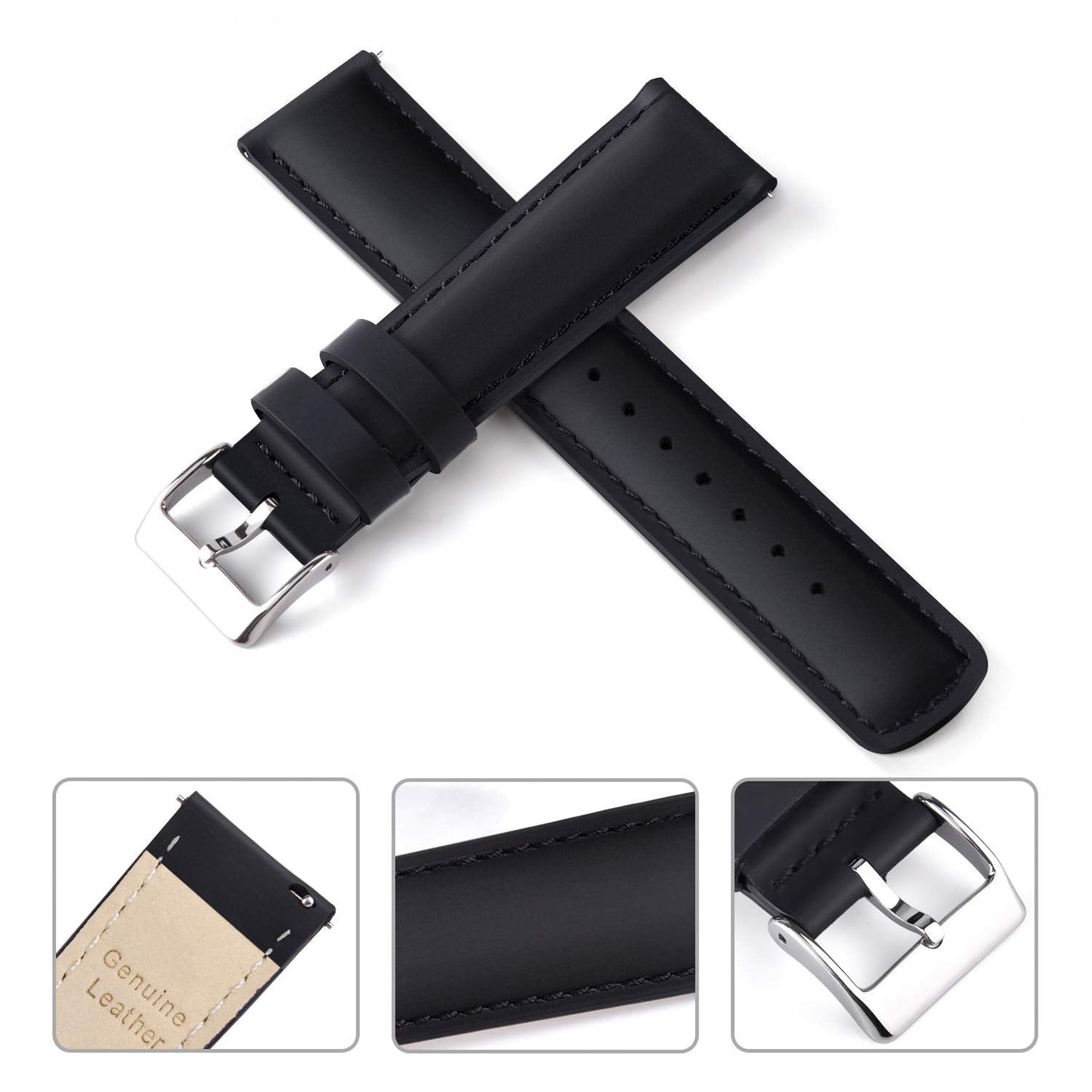 Ritche Genuine 24mm Leather Watch Band Classic Vintage Quick Realease Watch Bands for Men Women Compatible with Timex Expedition Fossil Seiko Black Watch Strap, White Elephant Gifts, Stocking Stuffers for Men, Father's Day gifts