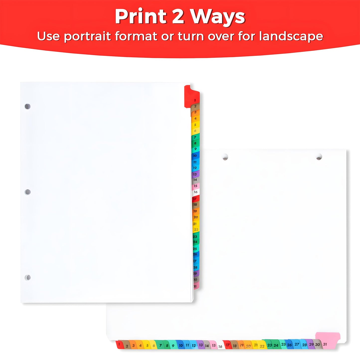 Tab Dividers for 3 Ring Binders – 6 Sets, 1–31 Numbered Index Dividers with Table of Contents – 8.5 x 11 in, 3-Hole Punched – Binder Dividers for School, Office, Filing, Organizing - 6 Pack