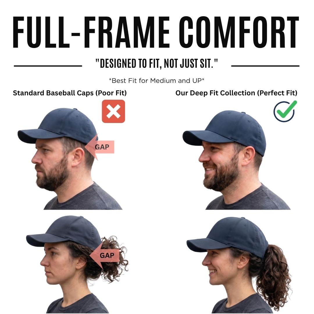 Stitch and Bill Mens Athletic Deep-Crown Baseball Cap 100% Soft Cotton Unstructured Dad Hat Outdoors Adjustable (US, Alpha, One Size, Black Cotton Soft Panel)