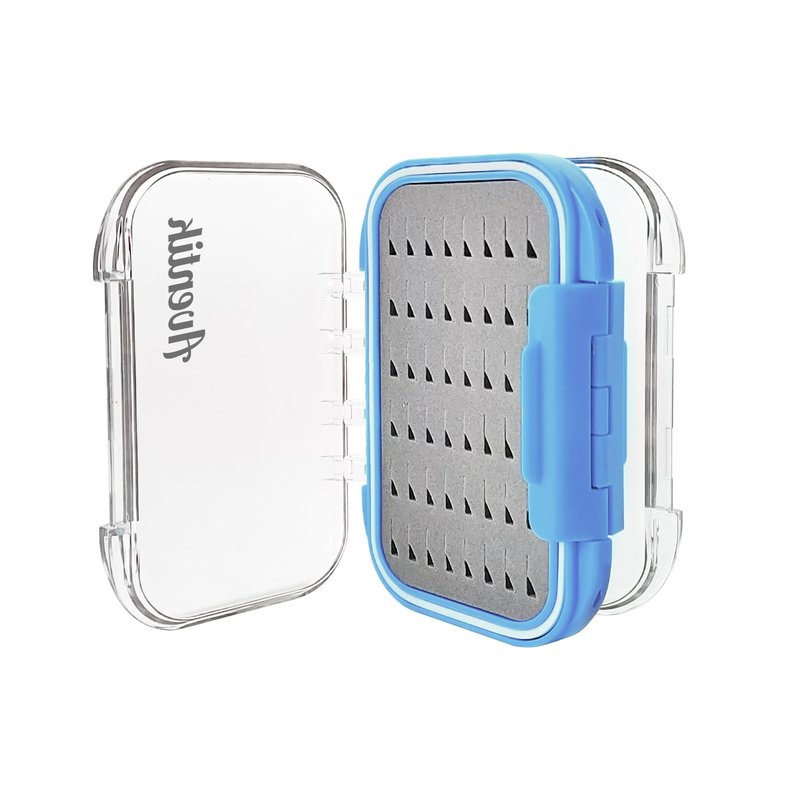 Aventik Waterproof Clear Fly Box Double Sides Floating Lightweight Fly Fishing Case Large Capacity Grip Foam Nymph Wet Dry Flies Lure Box(H18 Blue, SIZE A:4.24X3.04X1.36inch)