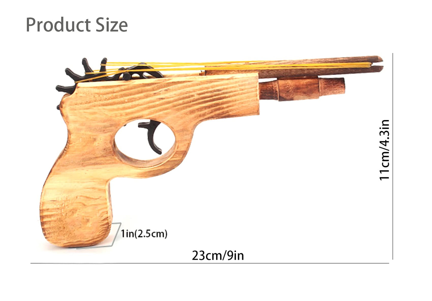 2 Pcs Wooden Rubber Band Gun Quality Wood & Handmade Kids Outdoor Toy 9 Inches Length