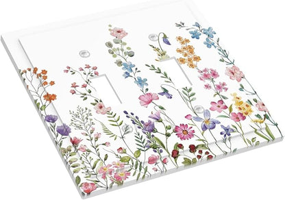 Rustic Wild Floral Vintage Watercolor Flower Double Toggle Light Switch Cover Decorative 2 Gang Wall Plate Electrical Switchplate Faceplate for Bathroom Kitchen Decorate Accessories