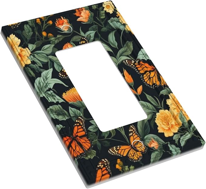 Butterflies Flower Garden Single Decora Outlet Wall Plate 1 Gang Rocker Decorative Switchplate Faceplate GFCI Light Switch Covers for Home Living Decor