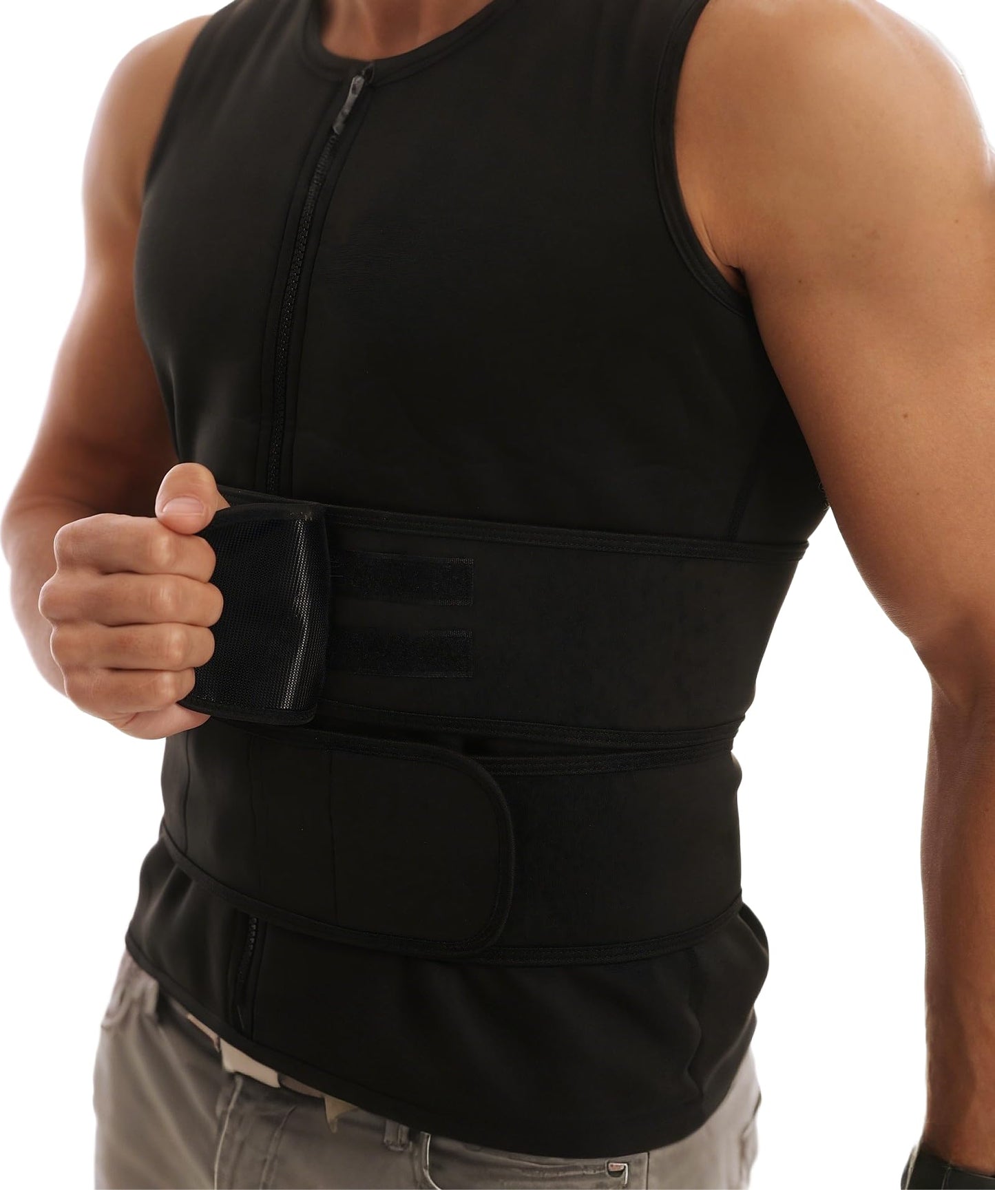 Dokelovy Sauna Suit Vest for Men 2 in 1, Zipper Sauna Waist Trainer with 2 Adjustable Waist Trimmer Belts,BodyShaper for Gym