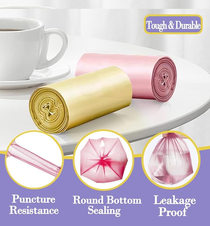 3 Gallon 180pcs Small Pink Trash Bags Plastic Strong Pink Garbage Bags