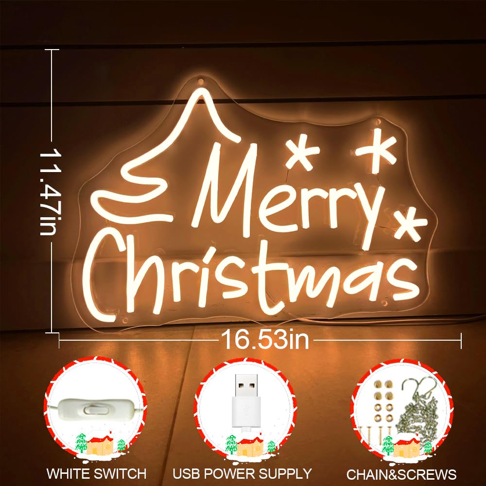 Merry Christmas Neon Signs USB&Battery Operated LED Chrismas Neon Lights for Christmas Decoration Xmas Light Up Sign for Living Room Bar Bedroom Gifts