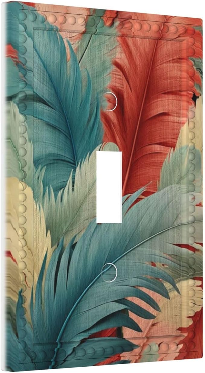 Colorful Feathers Blue Red Light Switch Covers 1 Gang Single Toggle Wall Plate Decorative Switchcover Electrical Switchplate for Country Living Decor