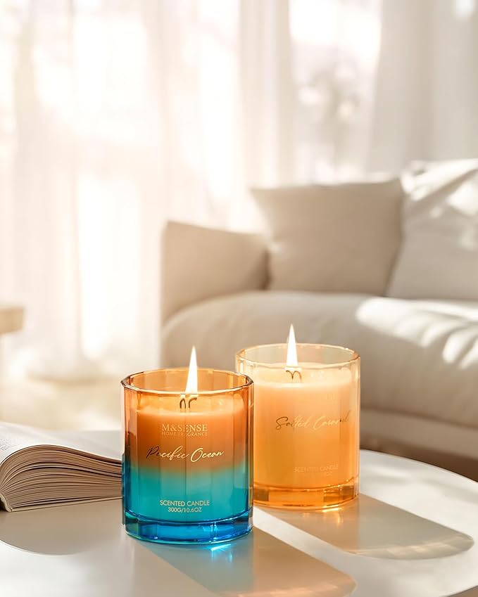 M&SENSE 10.6oz Natural Soy Wax 60-Hour Slow Burning Non Toxic Aromatherapy Candle for Home Decor & Bath Luxury Gifts, Summer Ocean