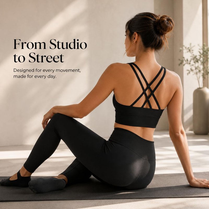Sunzel Sports Bra for Women, Scoop Neck Crisscross Back Padded Low Impact Bras Tops for Workout Yoga Gym,Black,Medium