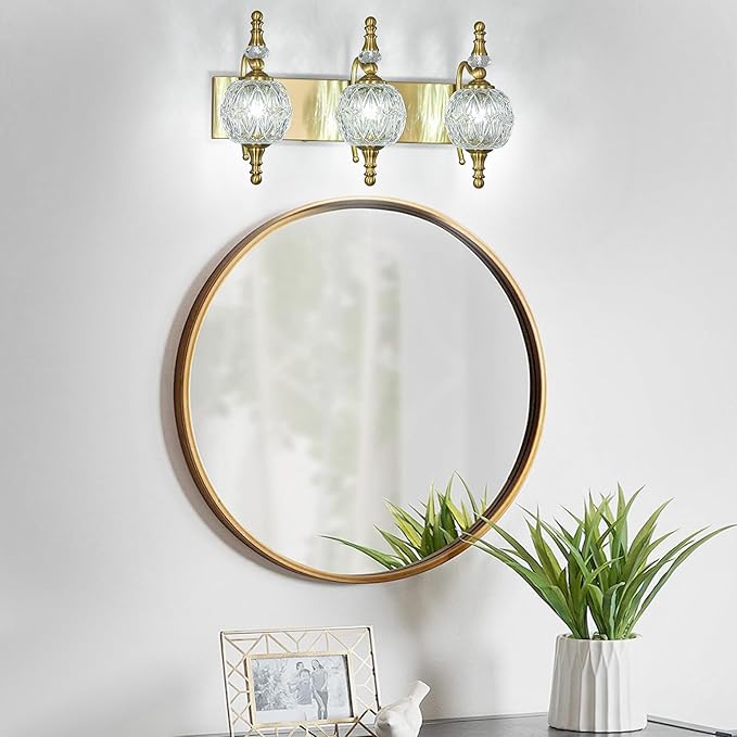 Modern Crystal Bathroom Vanity Lights Fixtures Over Mirror Gold Vintage 3-Lights 20 Inch Bathroom Light Fixtures Glass Crystal Vanity Lights