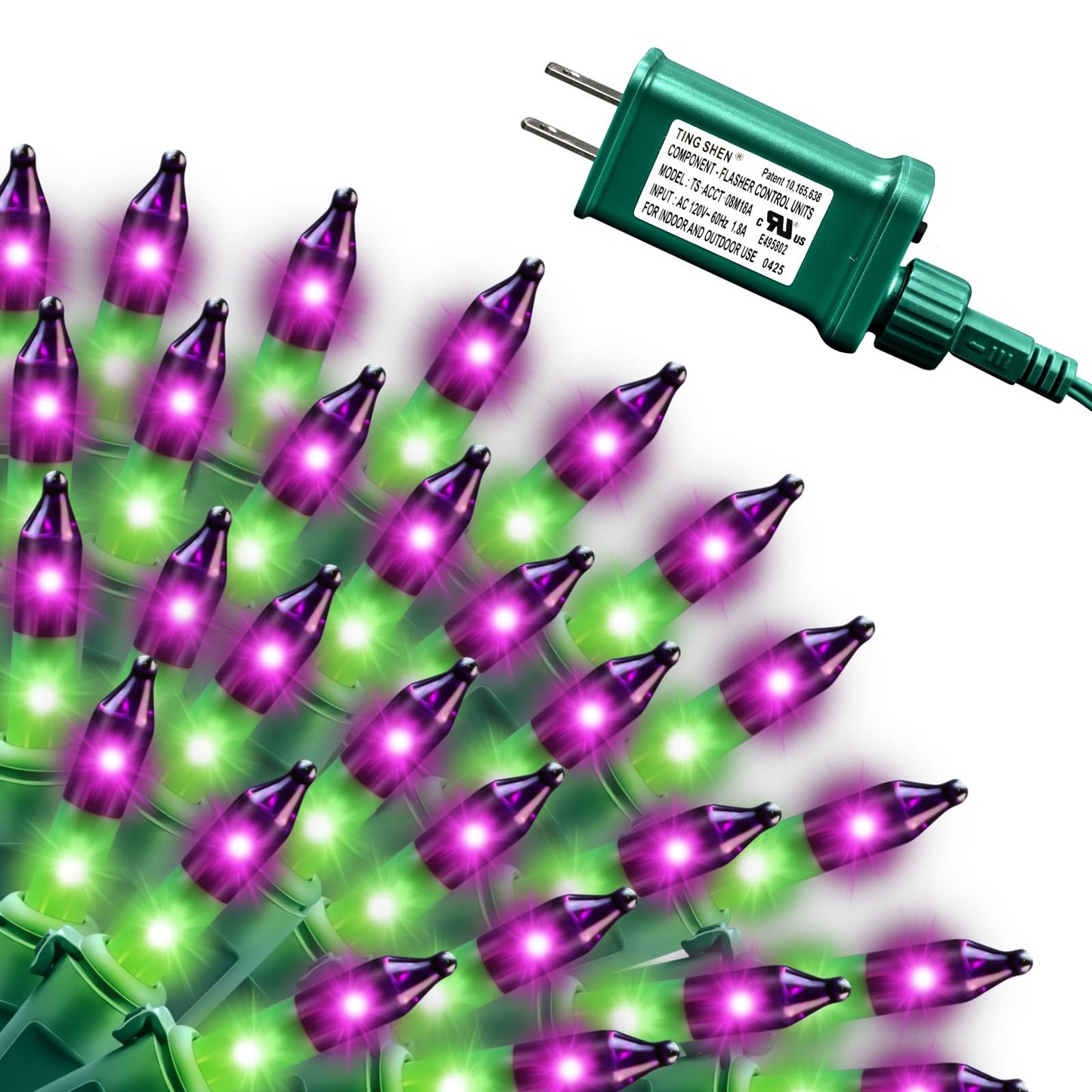 SUPHONOR Christmas200-Count Mini Purple & Green String LightsUL-Certified, Equipped with 8 Lighting Modes, Perfect for patios, Fences and Holiday Occasions.(40ft)