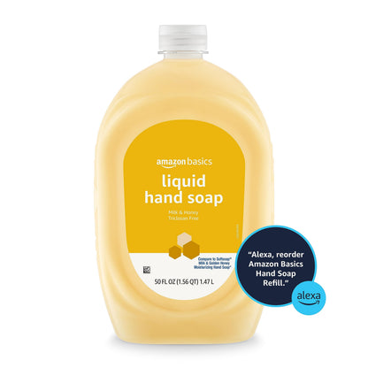 Amazon Basics Liquid Hand Soap Refill, Milk and Honey Scent, Triclosan-free, 50 Fluid Ounces, Pack of 1
