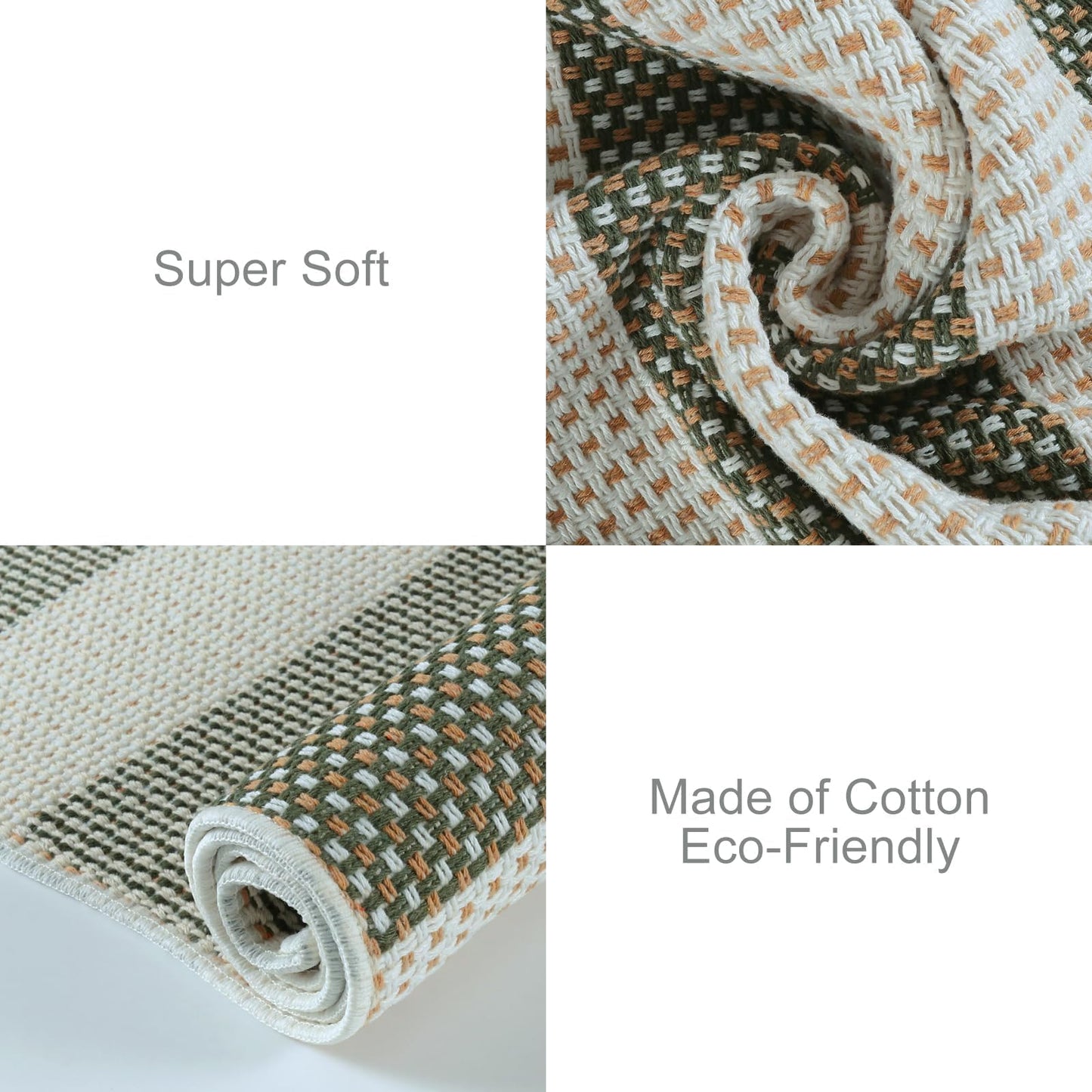 OJIA Striped Rug 24"x51" Washable Front Door Mat Outdoor Doormat Woven Entry Rug Cotton Indoor Outdoor Rug Small Checkered Rugs for Porch Kitchen Entryway Patio Bathroom (Green/White/Tan)