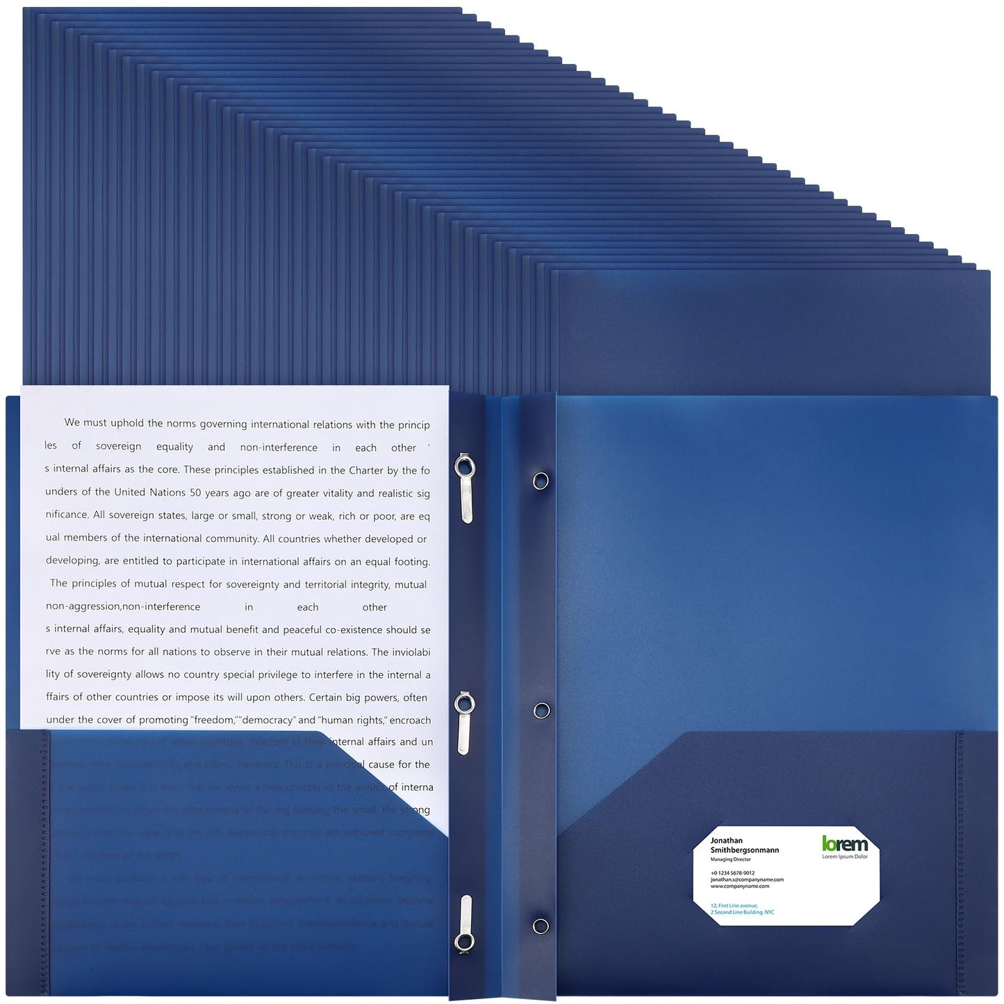 Patelai 48 Pcs Plastic Folders with 2 Pockets and 3 Prongs Home Folders with Card Slot Letter Size Heavy Duty Report Covers for Back to School(Navy Blue,Classic)