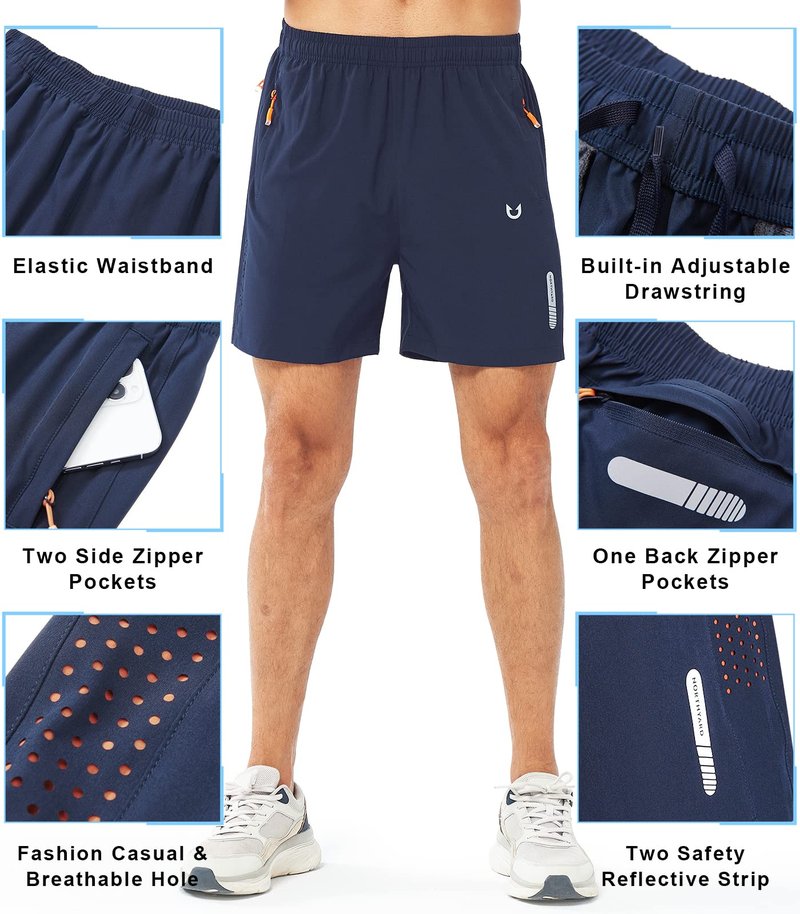 NORTHYARD Men's Athletic Running Shorts Gym Workout 7"/9"/5" Quick Dry Lightweight Sports Basketball Tennis 3 Zipper Pockets NAVY-5inch M
