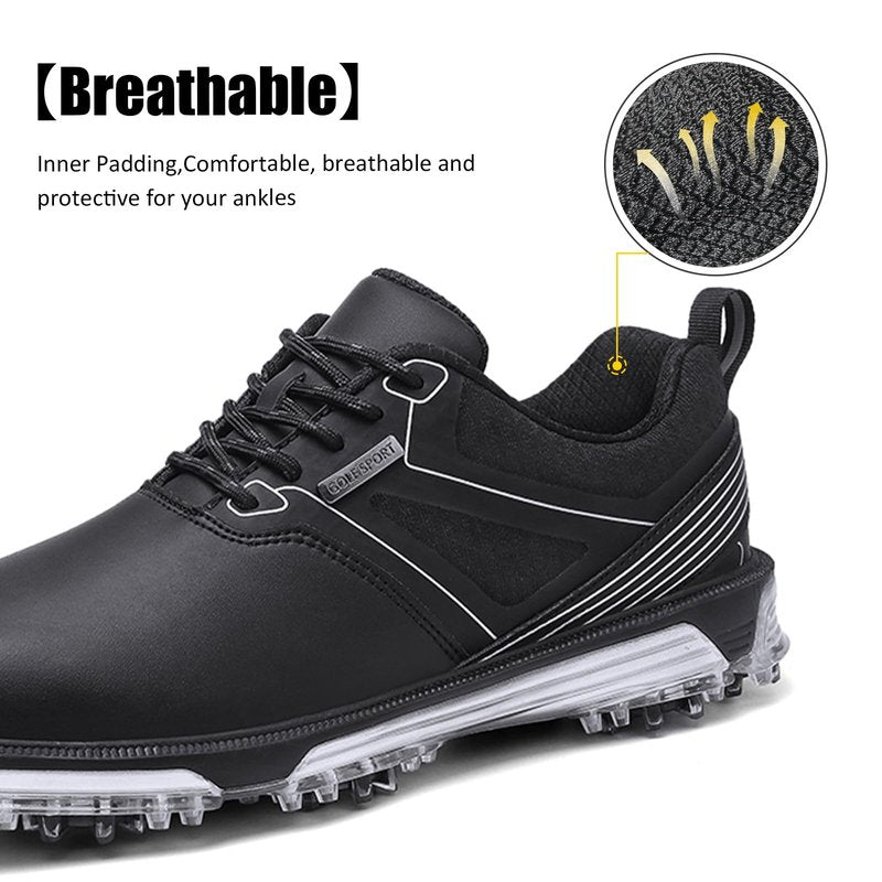 ULTIANT Men's Golf Shoes Fixed Nailless Sole Waterproof Lightweight No-Slip Walking Shoes Size7.5-14(Black,46)