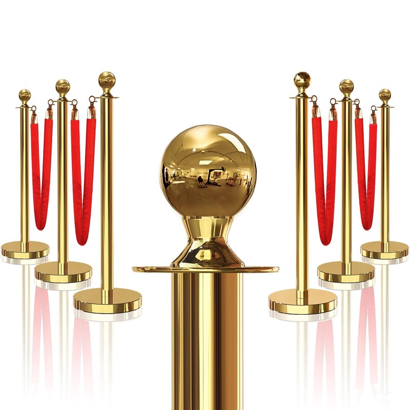 JLXMAXLJ 6PCS Gold Stanchions Posts with 4PCS 5 ft Red Velvet Rope, Red Velvet Rope Stanchion Set Crowd Control Barriers, Stanchions and Velvet Ropes Red Carpet Poles for Party Supplies