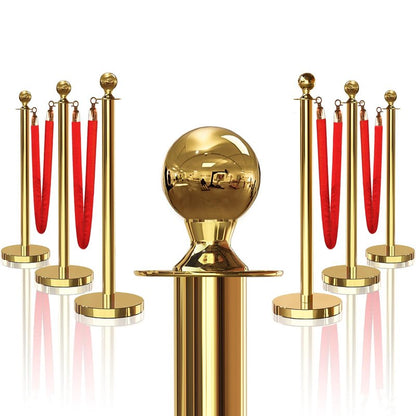 JLXMAXLJ 6PCS Gold Stanchions Posts with 4PCS 5 ft Red Velvet Rope, Red Velvet Rope Stanchion Set Crowd Control Barriers, Stanchions and Velvet Ropes Red Carpet Poles for Party Supplies
