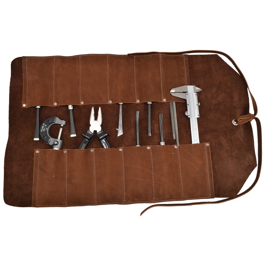 Leather Tool Bag Roll Up, 12 Slot Heavy Duty Tool Roll Bag Organizer, Tool Roll Up Bag, Portable Tool Wrap Roll Bags for Travel, Durable Tool Kit Folding Tool Pouch Roll Up Mechanic Gifts for Men