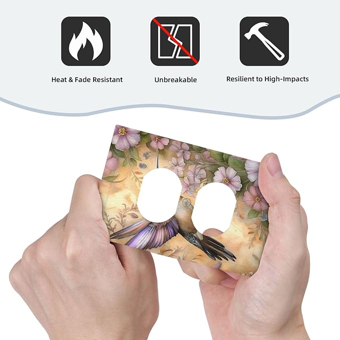 Decorative Art Light Switch Covers Blossom & Hummingbird 1 Gang Single Duplex Outlet Wall Plate Switchplate Electrical Faceplate for Home Decor